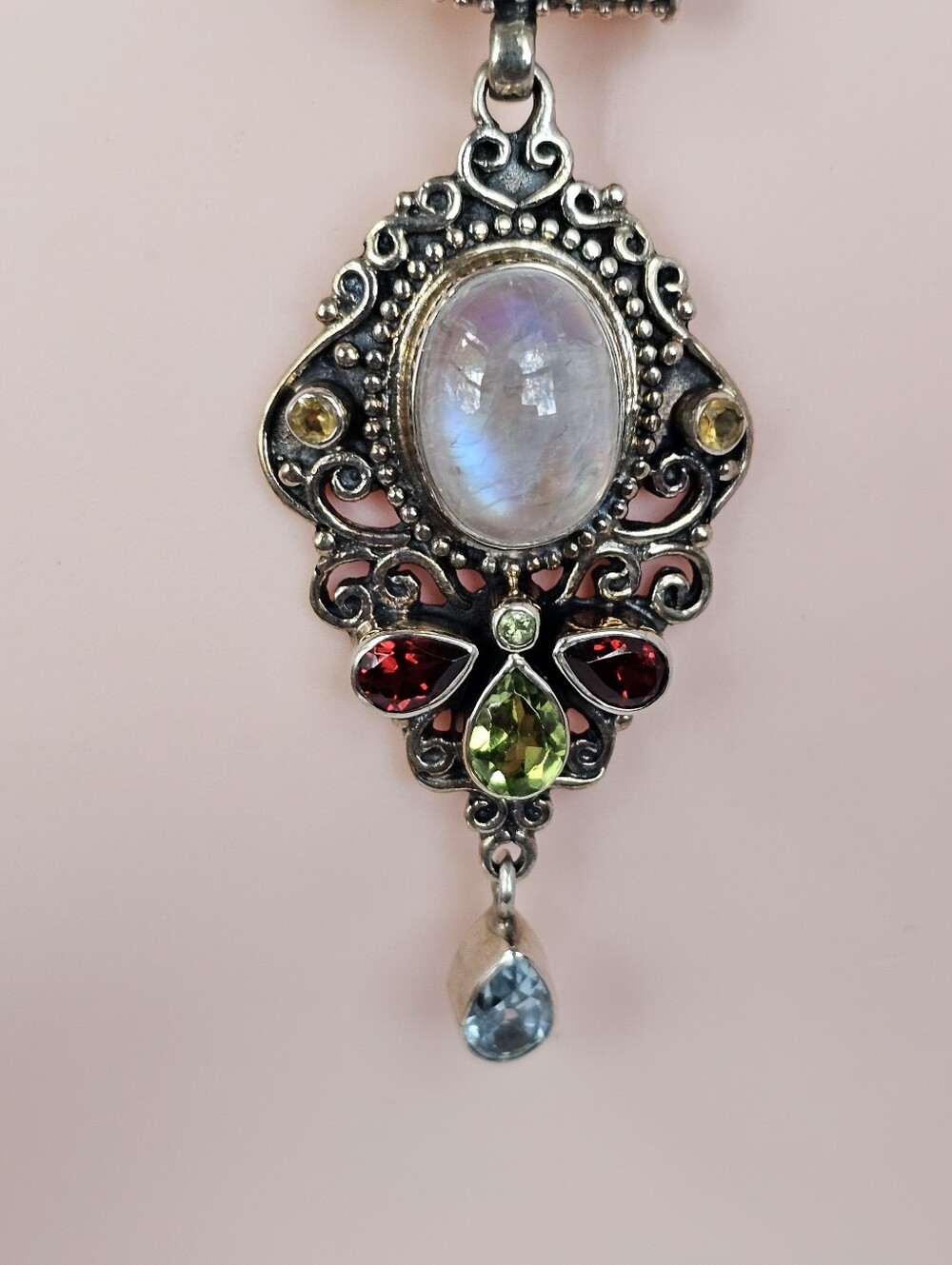 Incredible Bali Legacy Multi Gemstone Pendant & Heavy Sterling Silver Necklace - Picture 5 of 9